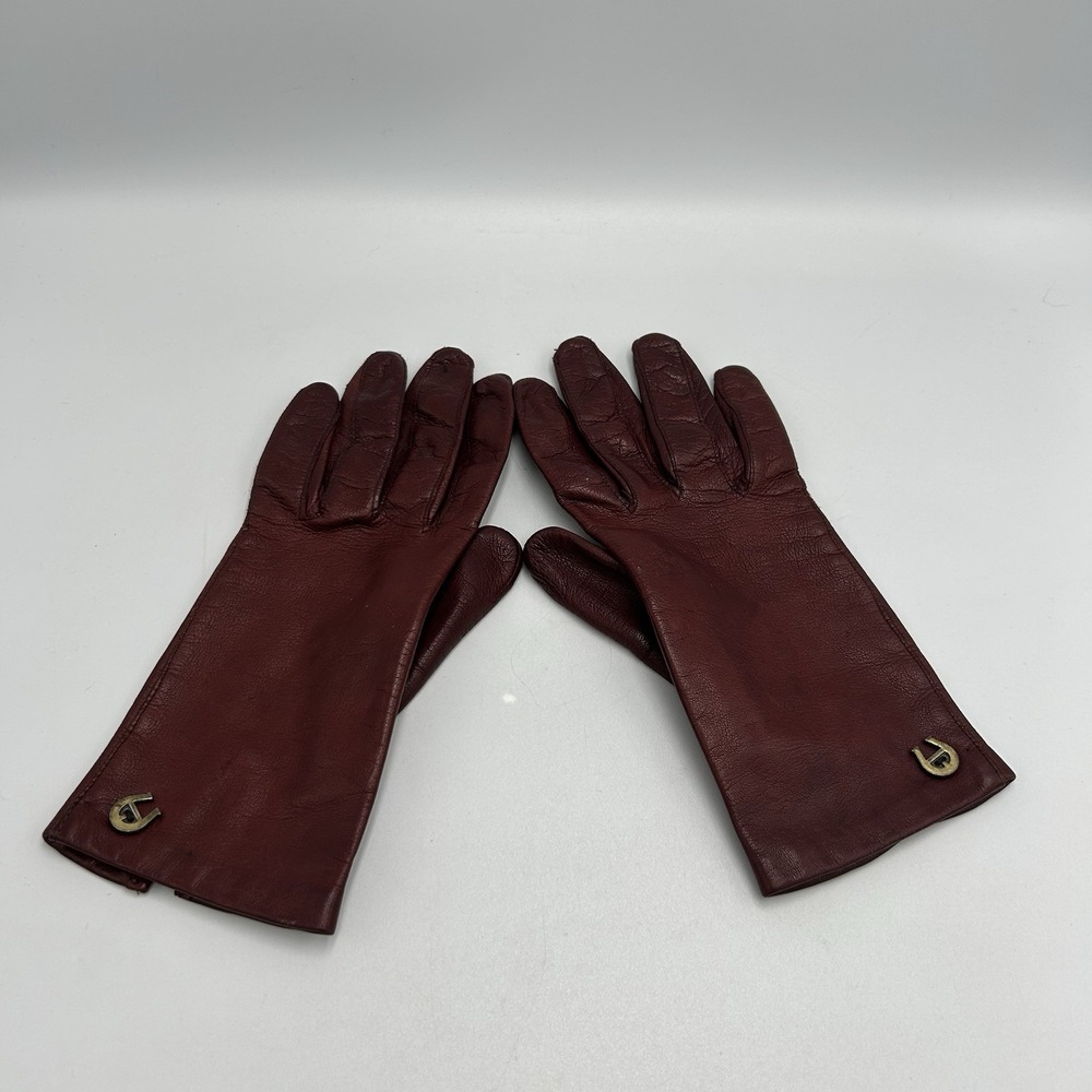 Vintage Etienne Aigner Burgundy Leather Gloves Women Size 7 Italy Horseshoe Logo